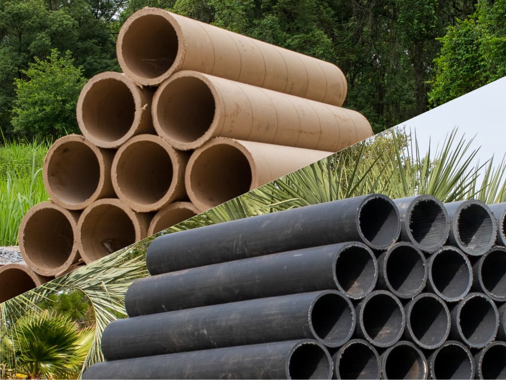 HDPE and cardboard sod tubes side by side